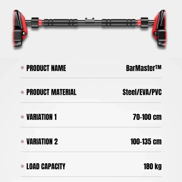 Barmaster™ Ajtókeret állítható Húzódzkodó Rúd, 70-100 cm
