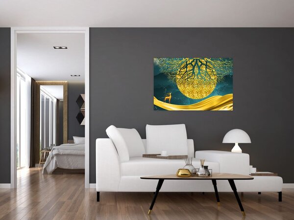 Kép - absztrakció, arany táj (90x60 cm)