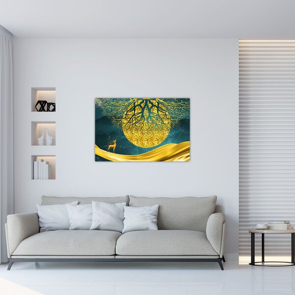 Kép - absztrakció, arany táj (90x60 cm)