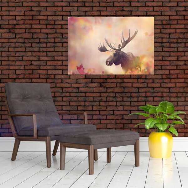 Kép - jávorszarvas az őszi levelekben (90x60 cm)