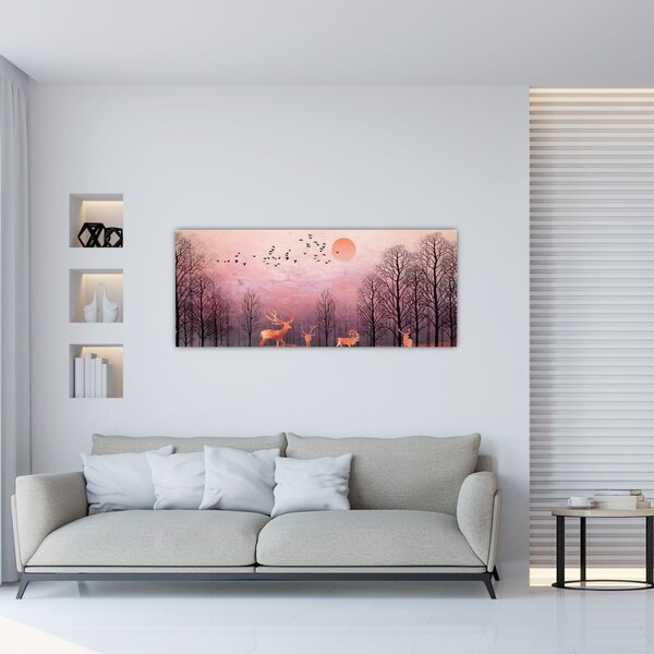 Kép - Szarvas a lenyugvó nap fényében (120x50 cm)