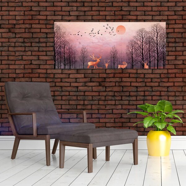 Kép - Szarvas a lenyugvó nap fényében (120x50 cm)