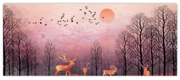 Kép - Szarvas a lenyugvó nap fényében (120x50 cm)