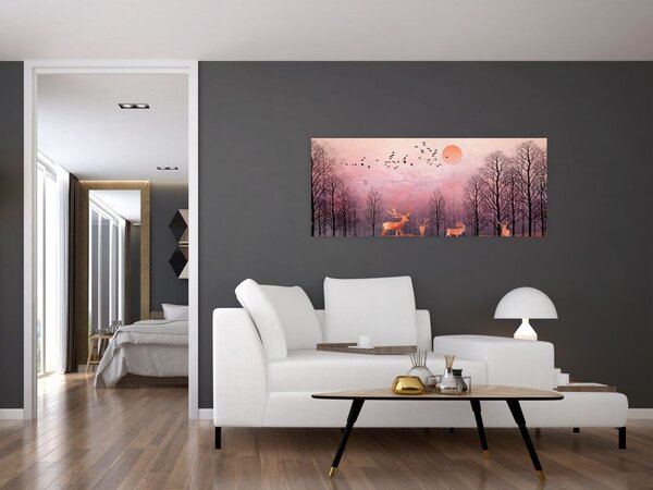 Kép - Szarvas a lenyugvó nap fényében (120x50 cm)