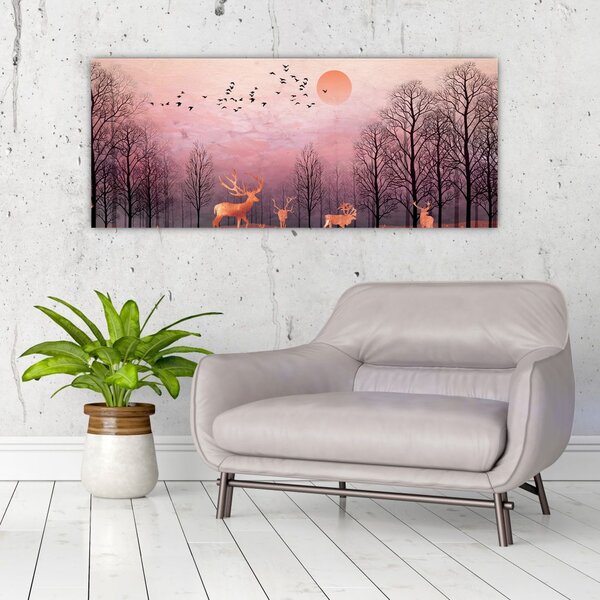 Kép - Szarvas a lenyugvó nap fényében (120x50 cm)