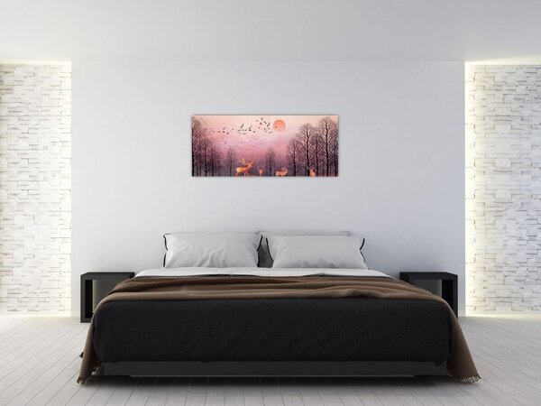 Kép - Szarvas a lenyugvó nap fényében (120x50 cm)