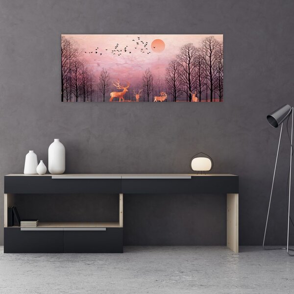 Kép - Szarvas a lenyugvó nap fényében (120x50 cm)
