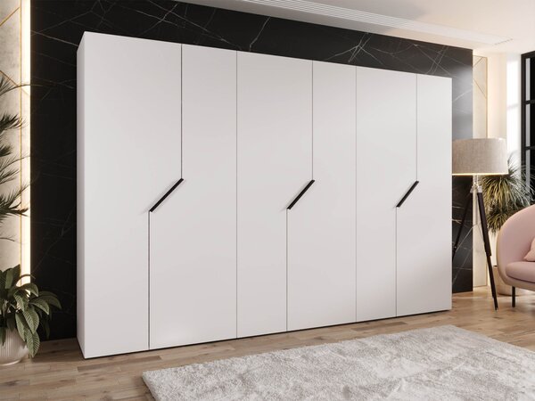 Gardróbszekrény Hartford 596, Laminált forgácslap, 202x300x52cm, Fehér, Fekete
