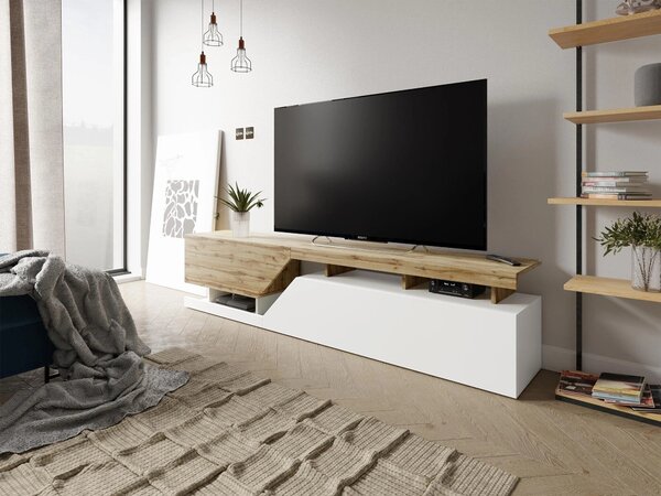 TV-állvány Comfivo Daldune I, Laminált forgácslap, 47x200x35cm, Wotan tölgy, Fehér