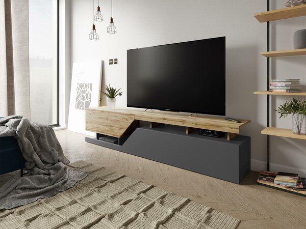 TV-állvány Comfivo Daldune I, Laminált forgácslap, 47x200x35cm, Antracit, Wotan tölgy