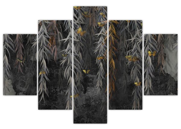 Kép -Fűzfa gallyak fekete háttérrel (150x105 cm)