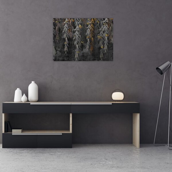 Kép -Fűzfa gallyak fekete háttérrel (70x50 cm)