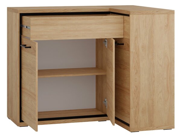 Sarok komód Etrmoni 106, Laminált forgácslap, 101x128x41cm, Világos fa