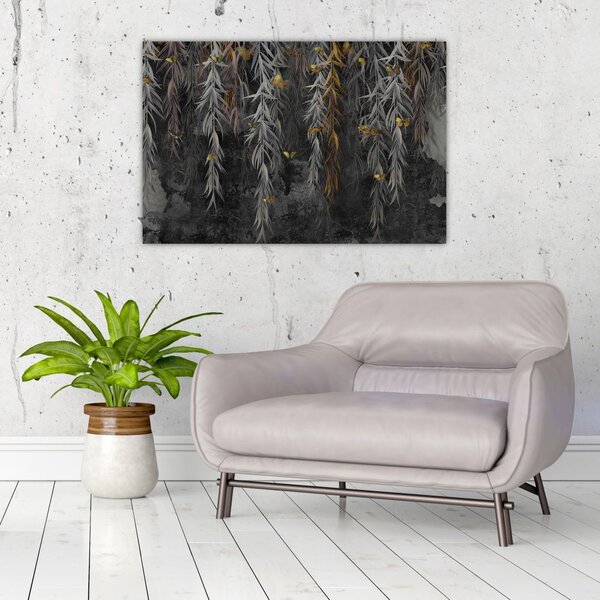Kép -Fűzfa gallyak fekete háttérrel (90x60 cm)