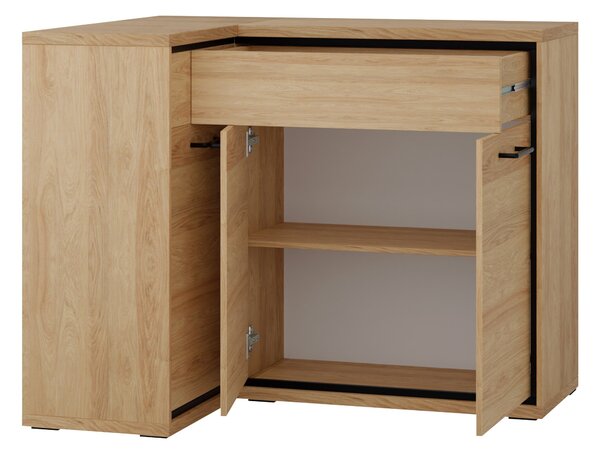 Sarok komód Etrmoni 121, Laminált forgácslap, 101x128x85cm, Világos fa