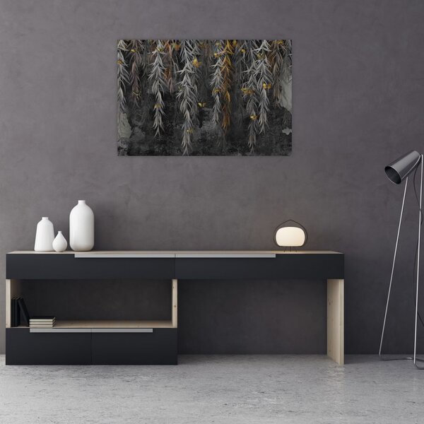 Kép -Fűzfa gallyak fekete háttérrel (90x60 cm)