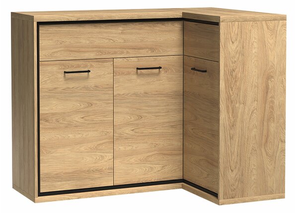 Sarok komód Etrmoni 106, Laminált forgácslap, 101x128x41cm, Világos fa