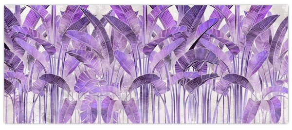 Kép - Lila levelek vakolatban (120x50 cm)