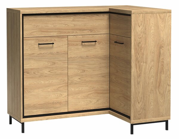 Sarok komód Etrmoni 106, Laminált forgácslap, 101x128x41cm, Világos fa