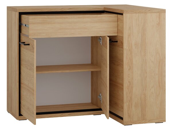 Sarok komód Etrmoni 106, Laminált forgácslap, 101x128x41cm, Világos fa, Tölgy