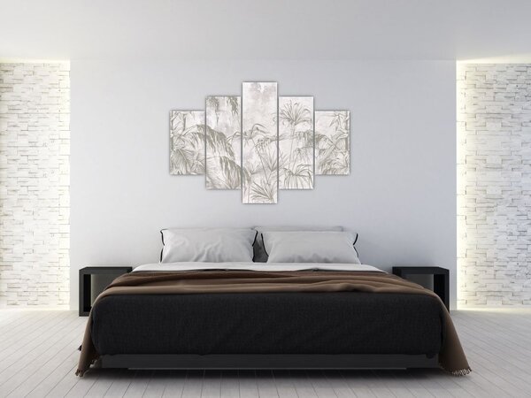 Kép - Trópusi növények a falon szürke színben (150x105 cm)