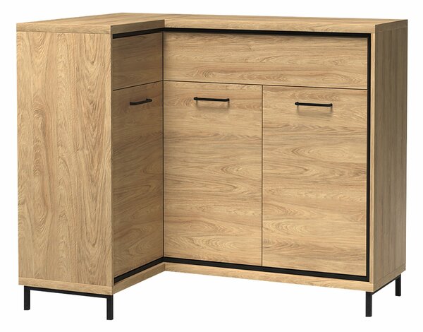 Sarok komód Etrmoni 121, Laminált forgácslap, 101x128x85cm, Világos fa
