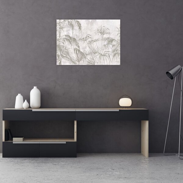 Kép - Trópusi növények a falon szürke színben (70x50 cm)
