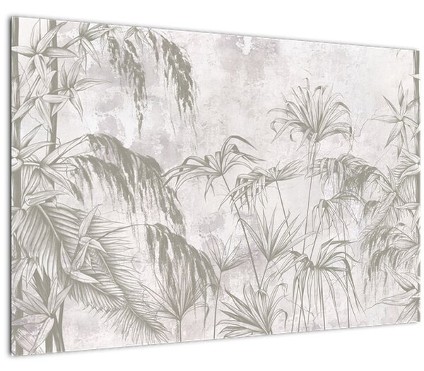 Kép - Trópusi növények a falon szürke színben (90x60 cm)