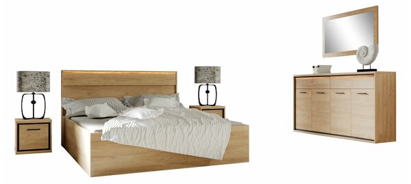Hálószoba garnitúra Etrmoni 122, Laminált forgácslap, Világos fa