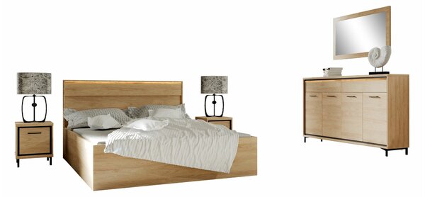 Hálószoba garnitúra Etrmoni 122, Laminált forgácslap, Világos fa
