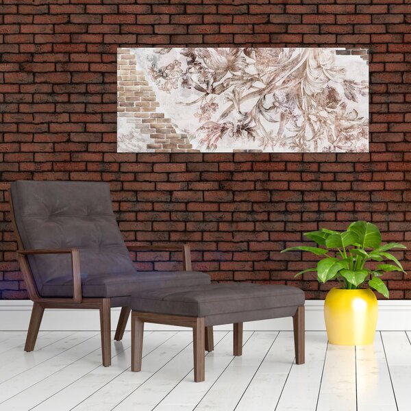 Kép - Virágos freskó téglafalon (120x50 cm)