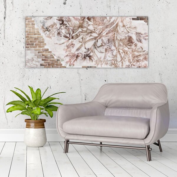 Kép - Virágos freskó téglafalon (120x50 cm)