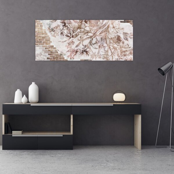 Kép - Virágos freskó téglafalon (120x50 cm)