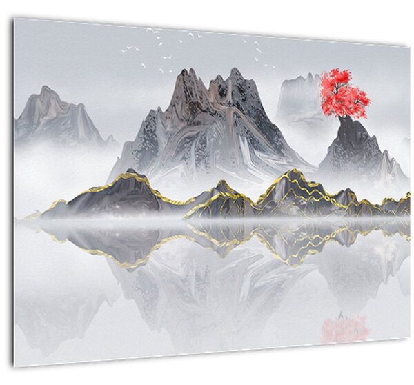Kép - Hegyek a ködben (70x50 cm)