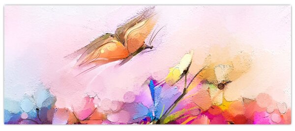 Kép - pillangó a virág felett, absztrakció (120x50 cm)