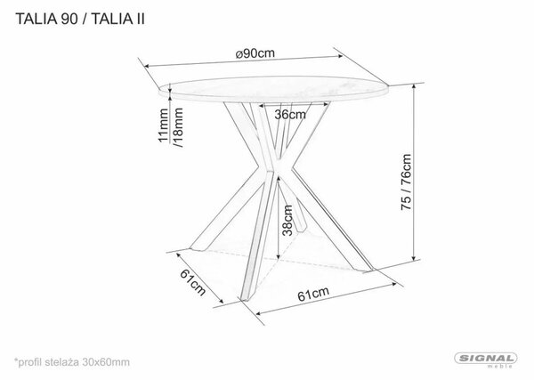 Talia II Kerek MDF Étkezőasztal Dió-Fekete Modern Csillagváz