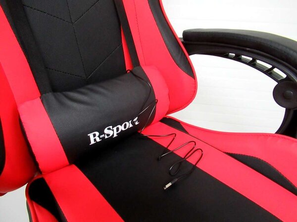 R-Sport Gamer szék deréktámasszal és masszázs funkcióval - piros-fekete