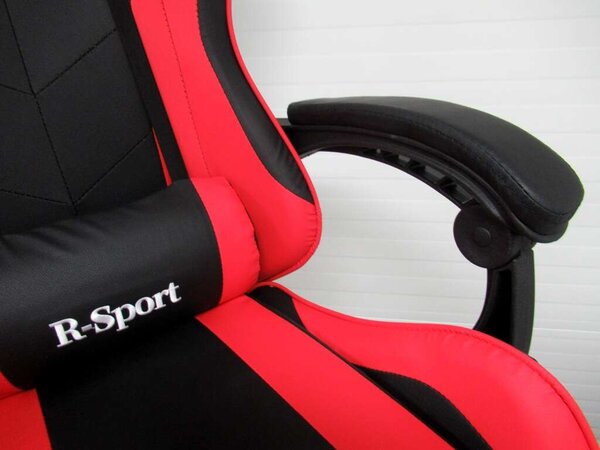 R-Sport Gamer szék deréktámasszal és masszázs funkcióval - piros-fekete