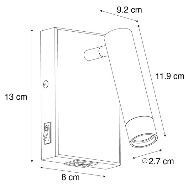 Modern fali lámpa fekete állítható USB-vel - Croft