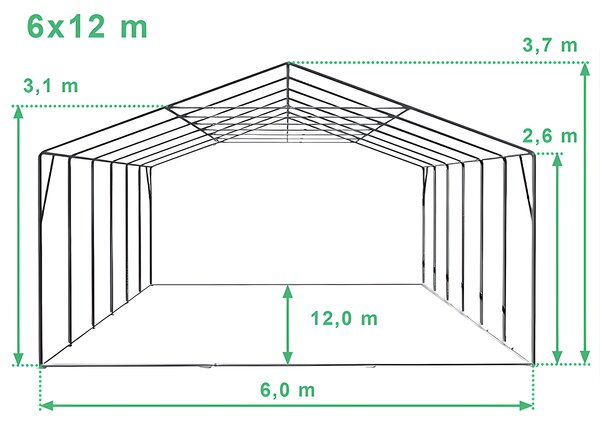 Party sátor 6x12m Max+ 2,6m - tűzálló szín fehér