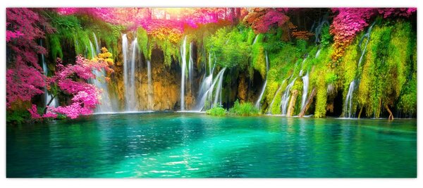 Kép - vízesés, Plitvicei-tavak, Horvátország (120x50 cm)