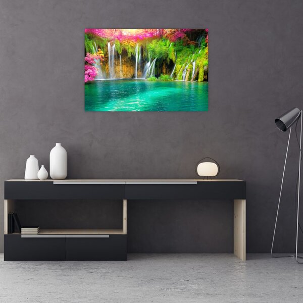 Kép - vízesés, Plitvicei-tavak, Horvátország (90x60 cm)
