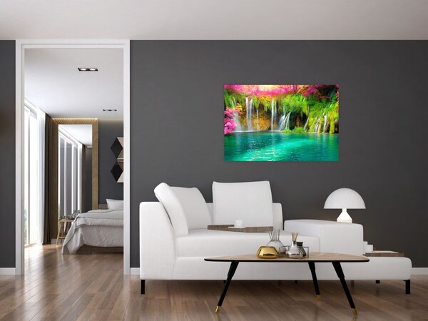 Kép - vízesés, Plitvicei-tavak, Horvátország (90x60 cm)
