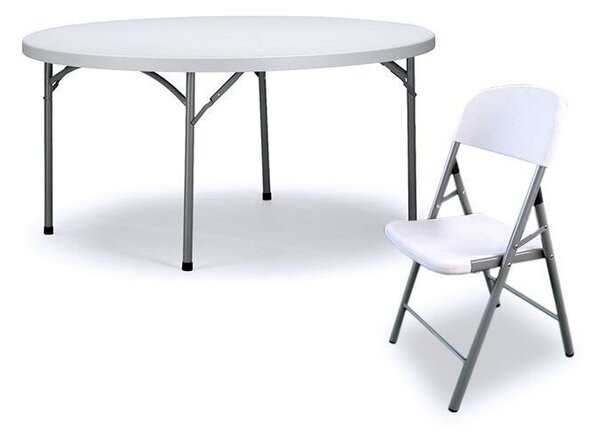 Catering kerek összecsukható asztal - átmérő 154cm + TARTÓS SZÉKEK 8 db