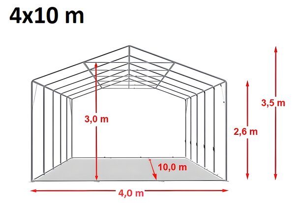 Party sátor 4x10m Max+ 2,6m - tűzálló szín fehér