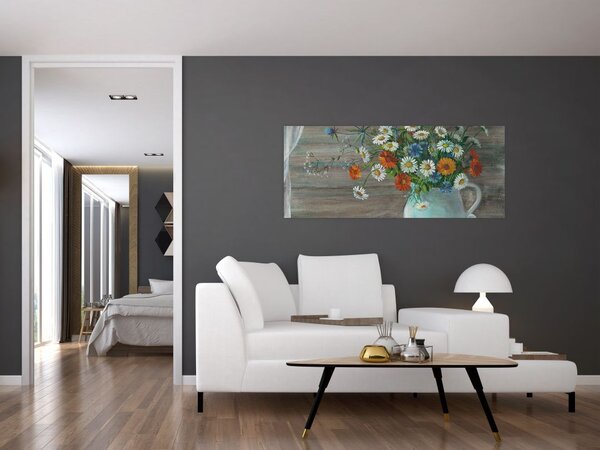 Kép - réti virágok, olajfestmény (120x50 cm)