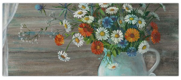 Kép - réti virágok, olajfestmény (120x50 cm)