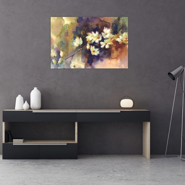 Kép - fehér magnólia, festmény (90x60 cm)