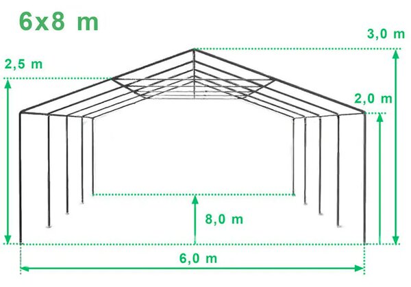 Party sátor 6x8 m Max 2 m - tűzálló szín fehér