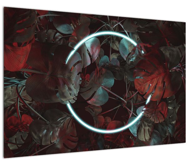 Kép - Neon kör a pálmafák között (90x60 cm)